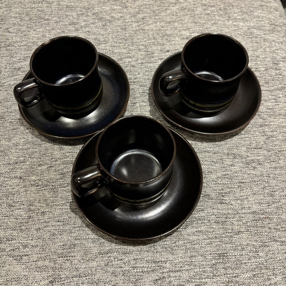 Set 3 Vintage 1960s Denby Bokhara Kismet Cups & Saucers - Picture 2 of 5